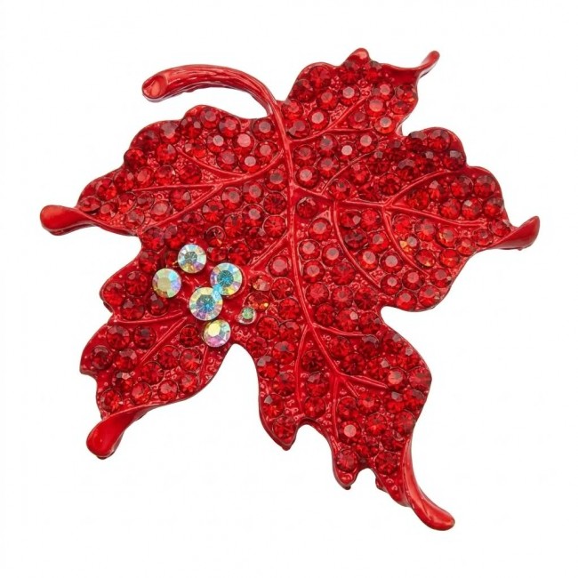 Stylish Red Leaf Crystal Brooch