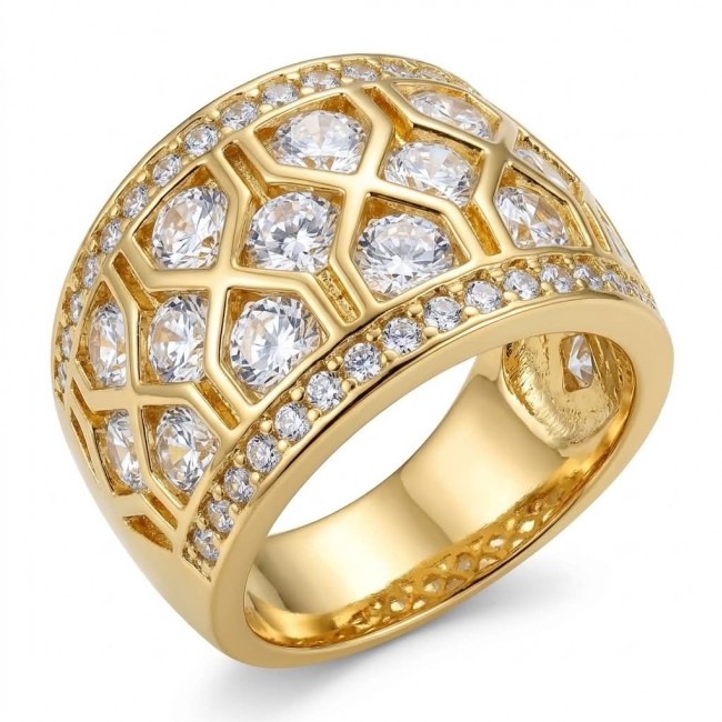 9.8 carat White Topaz Golden handcrafted Statement Ring size 7