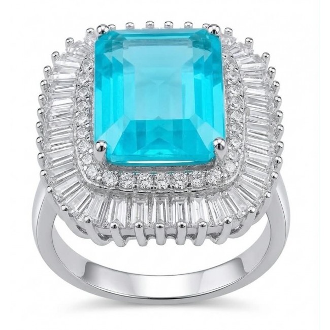 Blue Wonderland 15.5 carat Paraiba Tourmaline .925 Sterling Silver Handcrafted Ring size 8 1/4