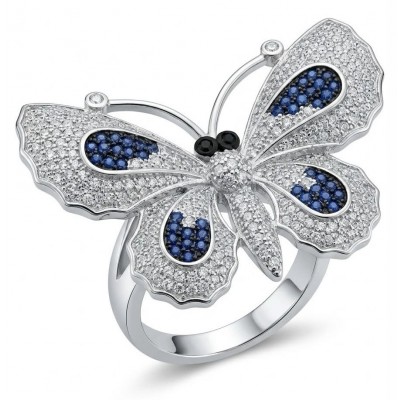 Precious Butterfly Genuine 10.5 carat Sapphire .925 Sterling Silver handmade LARGE Statement Ring size 7 1/2
