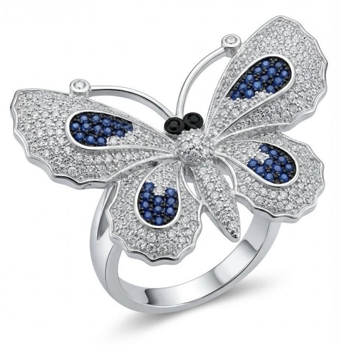 Precious Butterfly Genuine 10.5 carat Sapphire .925 Sterling Silver handmade LARGE Statement Ring size 7 1/2