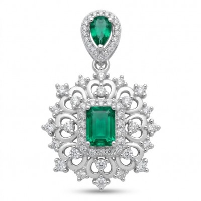 Luxurious victorian style 2.5 carat Emerald .925 Sterling Silver handmade Pendant