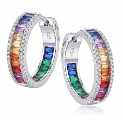 Rainbow Authentic 36.9 carat Multicolor Topaz .925 Sterling Silver brilliantly handcrafted HOOP earrings