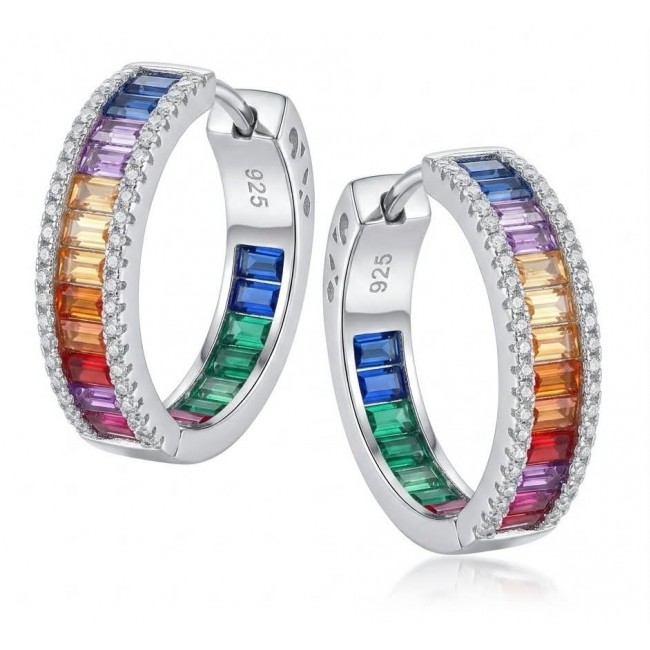 Rainbow Authentic 36.9 carat Multicolor Topaz .925 Sterling Silver brilliantly handcrafted HOOP earrings