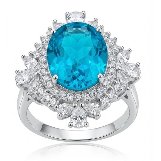 WONDERLAND 15.5 carat Paraiba Tourmaline .925 Sterling Silver Handcrafted Ring size 7 1/2