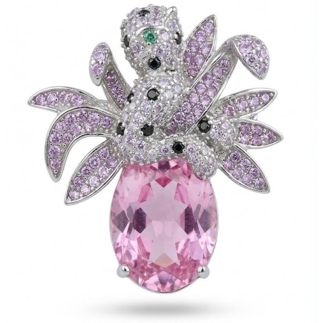 Pink Cheetah authentic 12.5 carat Swiss Blue Topaz .925 Sterling Silver Handcrafted pendant brooch