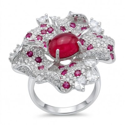 Carmen Natural 6.4 carat Ruby .925 Sterling Silver dipped in rhodium handmade Large Statement Ring size 9