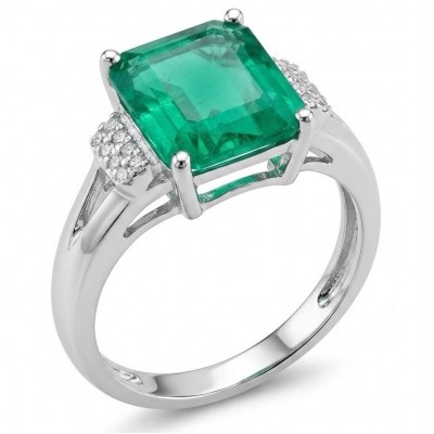 Precious 11.5 carat emerald cut EMERALD .925 Sterling Silver handcrafted ring; s. 8