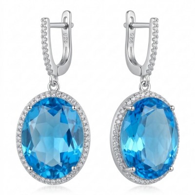 Eau Pure 18.5 carat Swiss Blue Topaz .925 Sterling Silver Handcrafted Earrings