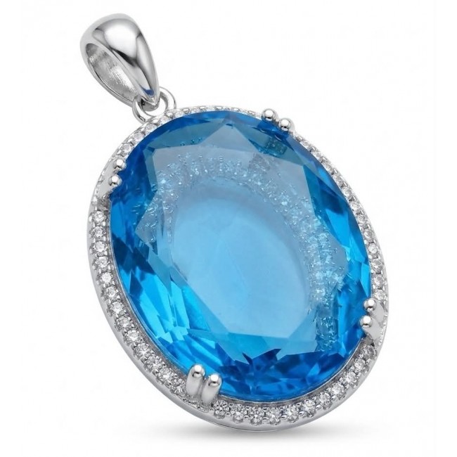 Eau Pure 18.5 carat Swiss Blue Topaz .925 Sterling Silver Handcrafted Pendant