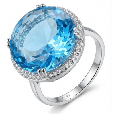 Eau Pure 14.5 carat Swiss Blue Topaz .925 Sterling Silver Handcrafted Statement Ring size 8