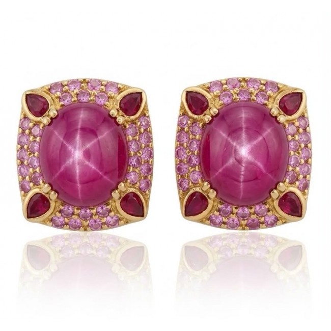 Red Cascade 16.2 carat Star Ruby .925 Sterling Silver dipped in real 22K Gold brilliantly handcrafted earrings