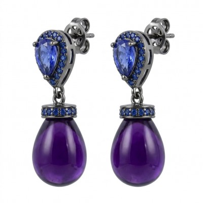 Lavender Beauty authentic 9.2 carat Amethyst .925 Sterling Silver dipped in black rhodium handcrafted earrings