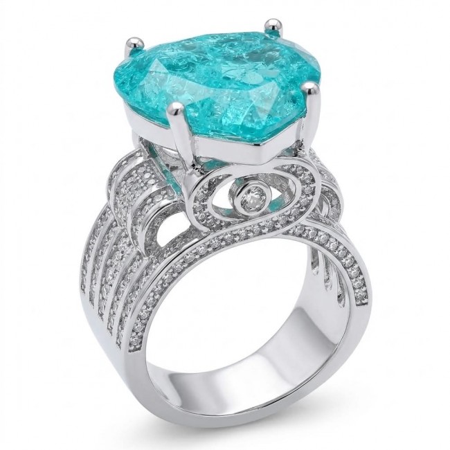 Titanic Memories - Heart 18.8 carat Green Topaz handcrafted Solid Statement Ring size 8