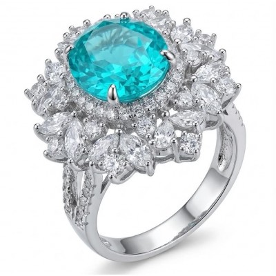 Wonderland 9.5 carat Brazilian Paraiba Tourmaline .925 Sterling Silver Handcrafted Ring size 9
