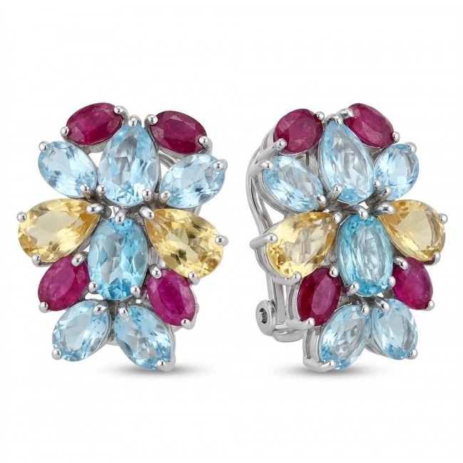 Dolce Vita 29.7 carat Swiss Blue Topaz rhodium over .925 Sterling Silver Handcrafted Statement earrings