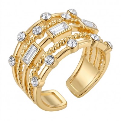 Francesca 4.8 carat White Topaz Golden handcrafted Statement Ring size 7 ADJUSTABLE