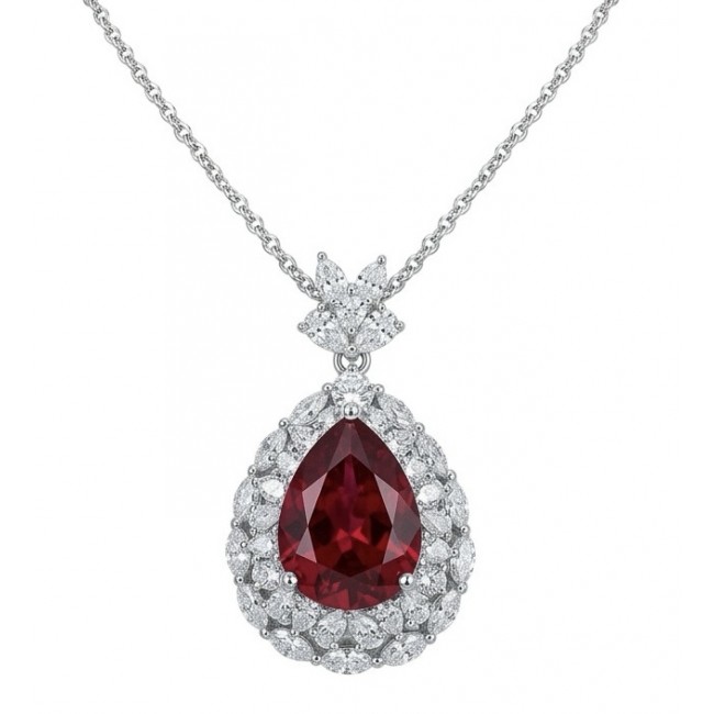Luxurious 10.8 carat natural Ruby White Topaz .925 Sterling Silver .925 Sterling Silver Statement Necklace