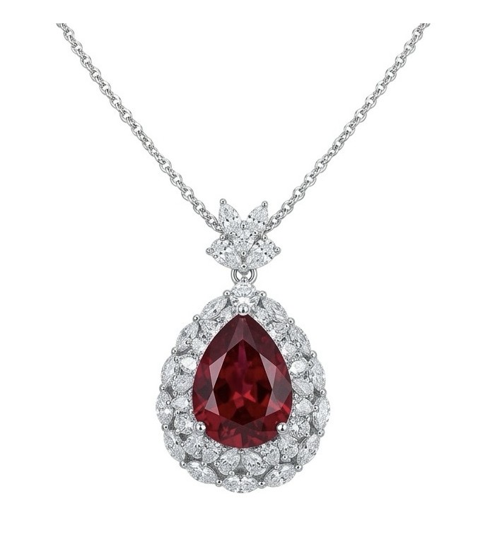 Luxurious 10.8 carat natural Ruby White Topaz .925 Sterling Silver .925 Sterling Silver Statement Necklace