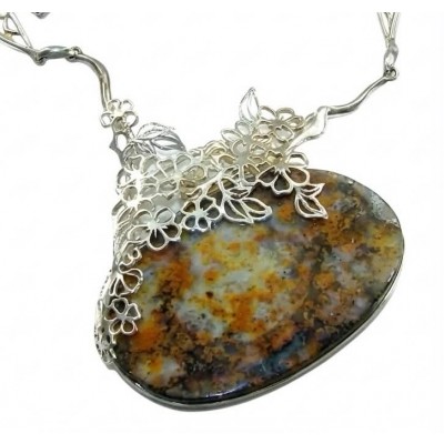 Huge Authenic Australian Boulder Opal .925 Sterling Silver dipped in rhodium brilliantly handcrafted necklace