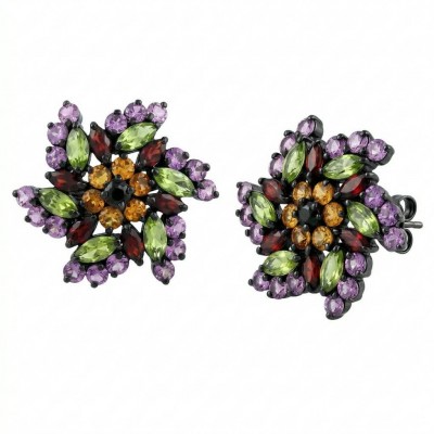 Serenity - Authentic 10.5 carat Multigem black rhodium over .925 Sterling Silver handcrafted earrings