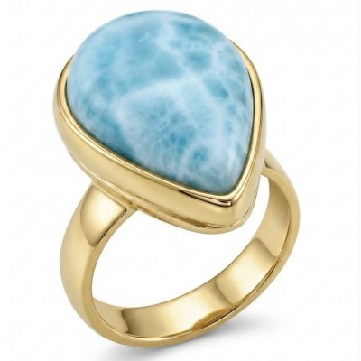 Perfection 14.9 carat Blue Larimar 18K Gold over .925 Sterling Silver handmade ring size 7 adjustable