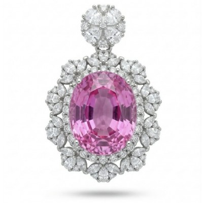 Incredible oval cut 14.8 carat Pink Sapphire .925 Sterling Silver handcrafted pendant