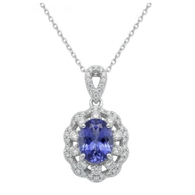 Giovanna - Authentic oval cut 6.8 carat Tanzanite .925 Sterling Silver handcrafted Necklace
