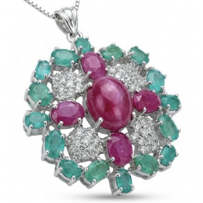 Giovanna- Victorian style - 29.5 carat Authentic Star Ruby .925 Sterling Silver handcrafted Pendant Brooch