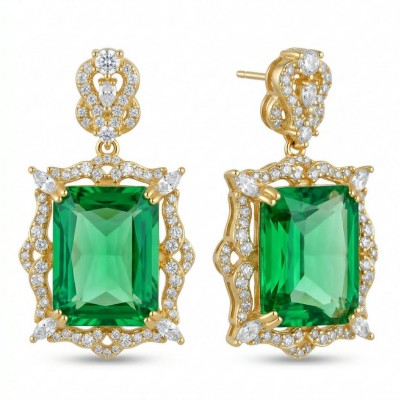 Magnificent Jewel 12.5 carat Emerald 14K Gold over .925 Sterling Silver handcrafted earrings