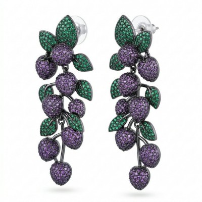 Summer Garden authentic 24.2 carat Amethyst Chrome Diopside .925 Sterling Silver dipped in black rhodium handcrafted earrings
