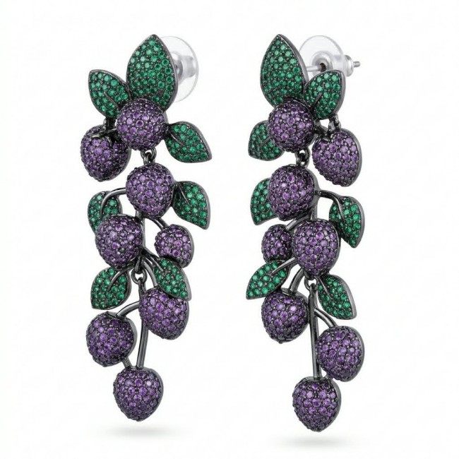 Summer Garden authentic 24.2 carat Amethyst Chrome Diopside .925 Sterling Silver dipped in black rhodium handcrafted earrings
