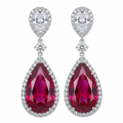 Giovanna Natural 20.2 carat Red Topaz .925 Sterling Silver handcrafted Statement earrings