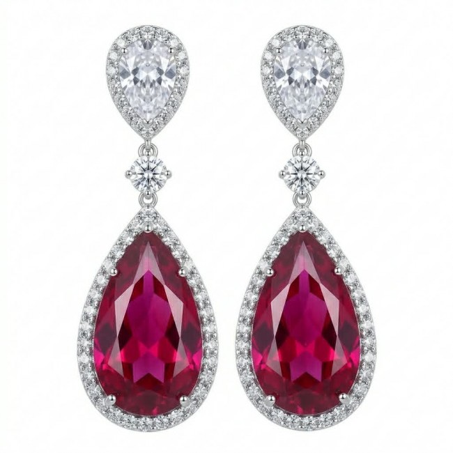 Giovanna Natural 20.2 carat Red Topaz .925 Sterling Silver handcrafted Statement earrings