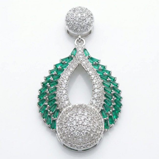 Heirloom Genuine 8.5 carat Emerald .925 Sterling Silver dipped in rhodium handmade Pendant