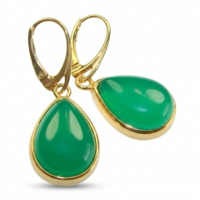 Unique genuine Jade 18K Gold over over .925 Sterling Silver handcrafted earrings