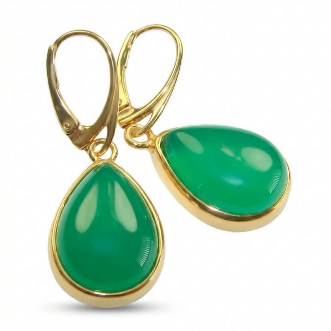 Unique genuine Jade 18K Gold over over .925 Sterling Silver handcrafted earrings