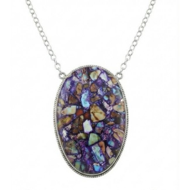 Chic Boho Style Purple Turquoise with golden Copper vains .925 Sterling Silver statement necklace