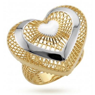 Dubai Style - Golden Heart .925 Sterling Silver dipped in 22K Gold handmade Large ring size 9