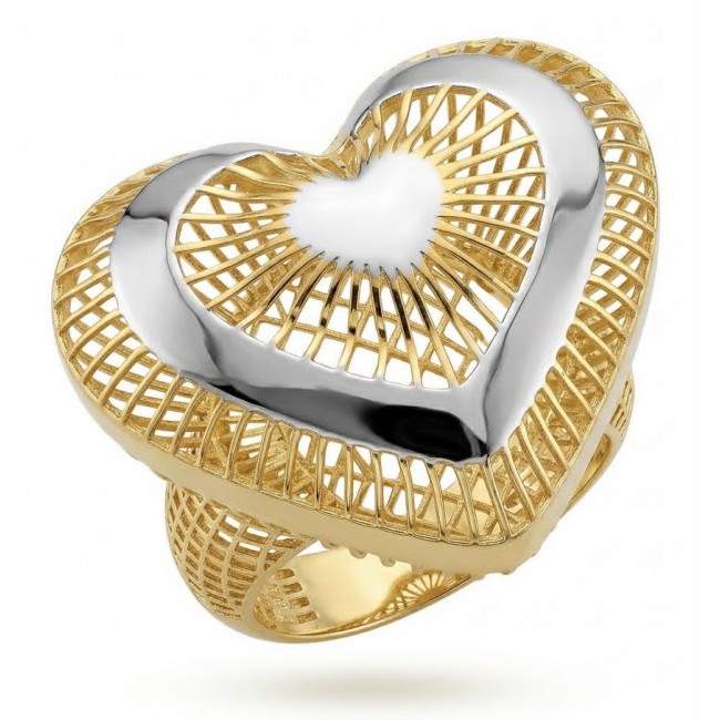 Dubai Style - Golden Heart .925 Sterling Silver dipped in 22K Gold handmade Large ring size 9