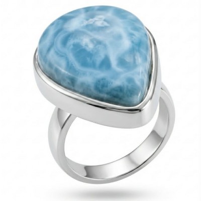 Rare and Spectacular 2259 carat authentic Andean (Peruvian) Blue Opal .925 Sterling Silver Handcrafted Ring size 8