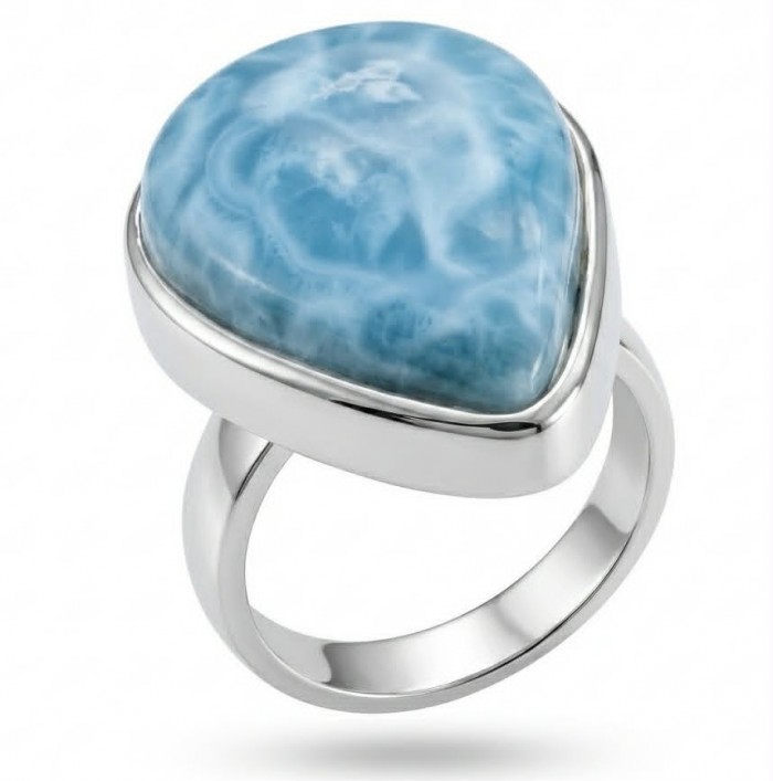 Rare and Spectacular 2259 carat authentic Andean (Peruvian) Blue Opal .925 Sterling Silver Handcrafted Ring size 8