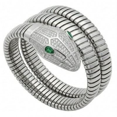 SERPENTINE Precious Snake Genuine 4.2 carat Emerald 925 Sterling Silver handcrafted Bracelet