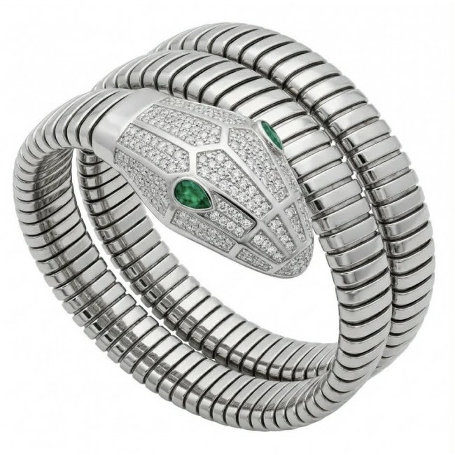 SERPENTINE Precious Snake Genuine 4.2 carat Emerald 925 Sterling Silver handcrafted Bracelet