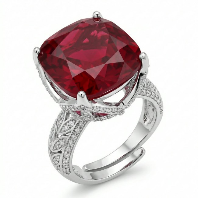 Red Power Authentic 10.4 carat Garnet .925 Sterling Silver brilliantly handcrafted Large Statement Ring size 7 adjustable
