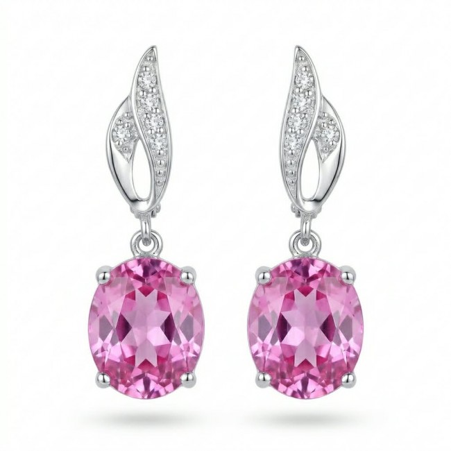 Tiffany - authentic 14.5 carat Pink Topaz .925 Sterling Silver handcrafted Earrings