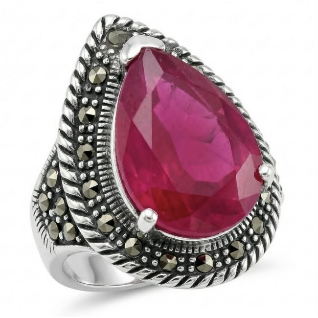 Carmen Natural 18.4 carat Ruby .925 Sterling Silver handmade Large Statement Ring size 8