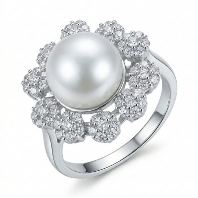 Authentic rare Pearl .925 Sterling Silver handcrafted ring; s. 7 3/4