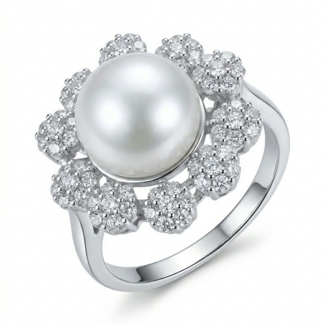 Authentic rare Pearl .925 Sterling Silver handcrafted ring; s. 7 3/4