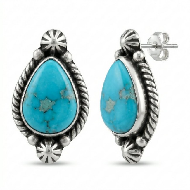Great authentic Morenci Turquoise .925 Sterling Silver handcrafted Earrings